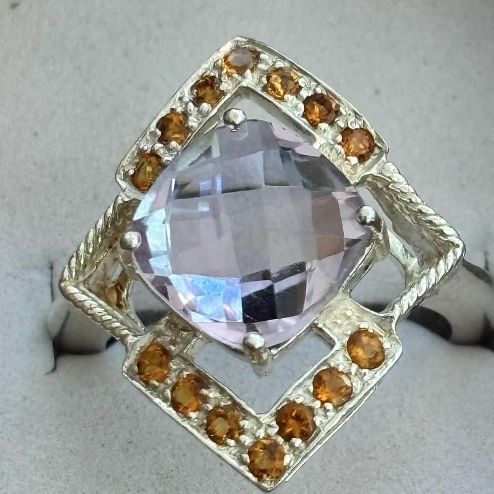 Rose de France Amethyst And Citrine Sterling Silver Cocktail Ring Size 6.75